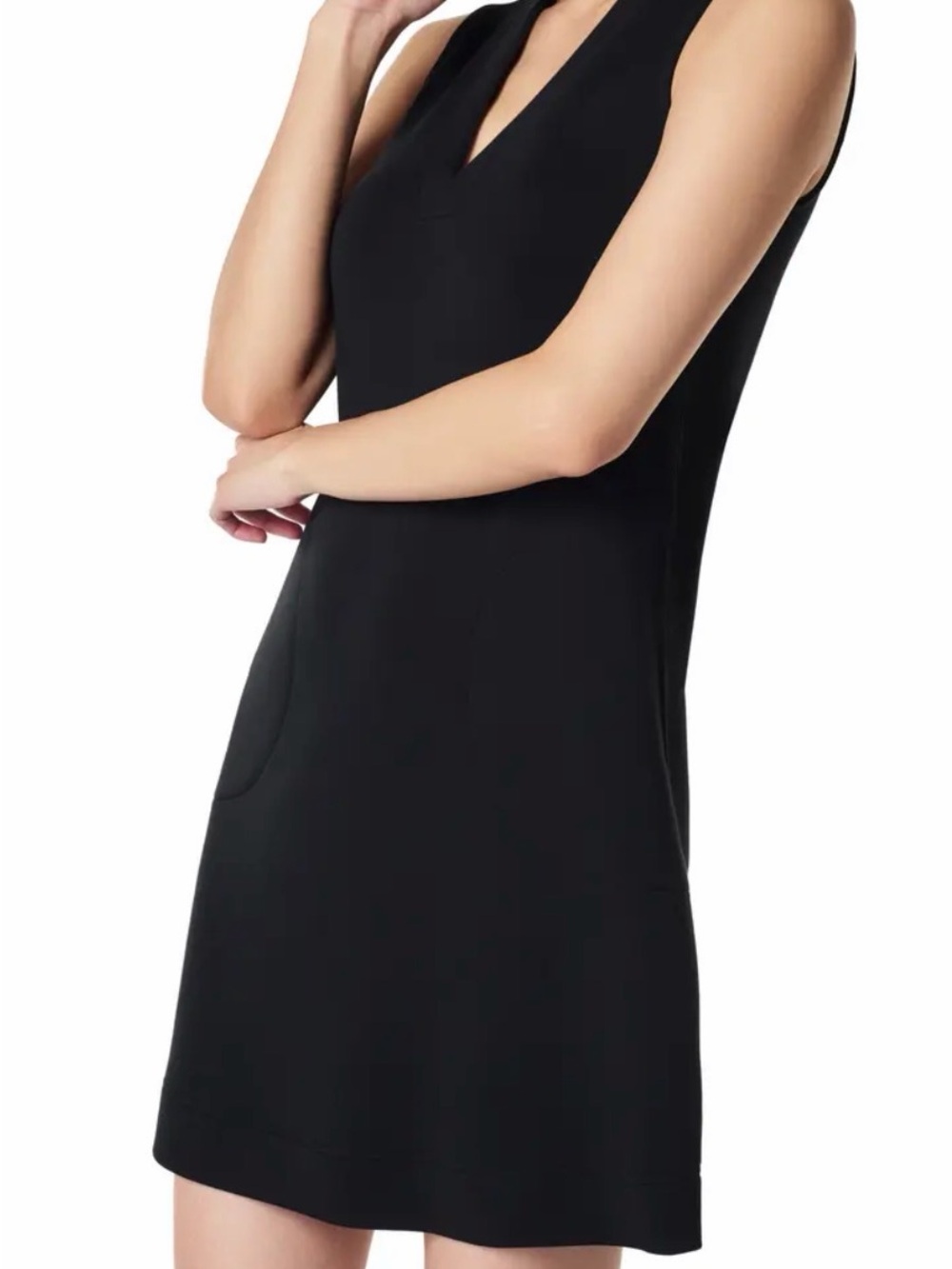 NWT SPANX AIR ESSENTIALS SLEEVELESS BLACK MINI DRESS V NECK XS - Picture 3 of 5